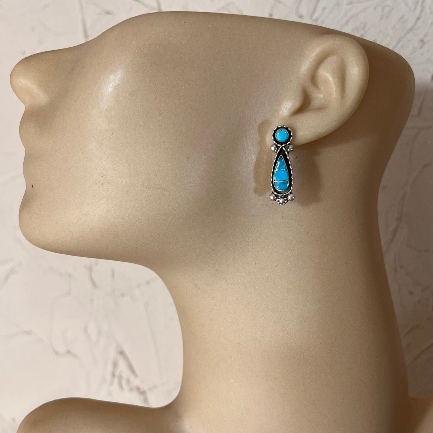 Sterling silver turquoise inlay teardrop stud earring #2, simple design Carina Leekity