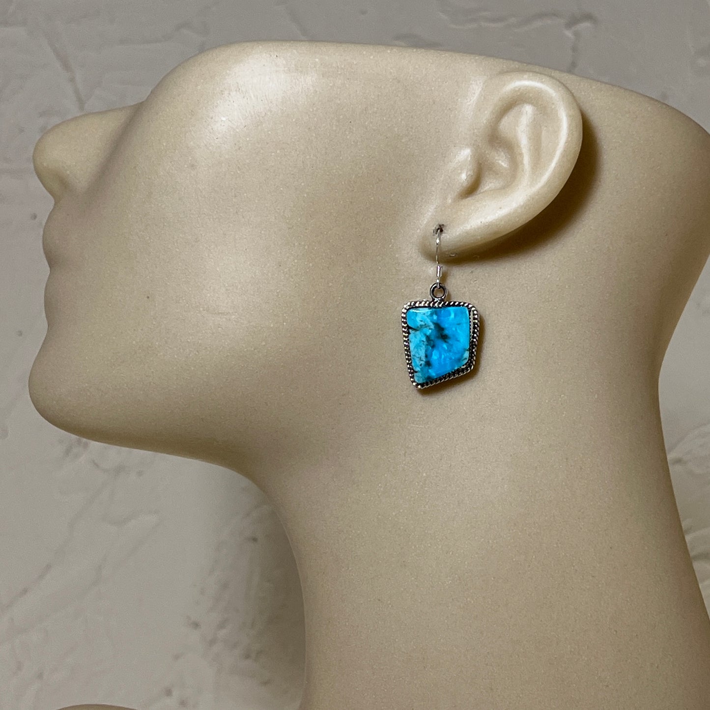 Geometric Blue Turquoise Dangle Earrings sterling silver Navajo Arlene Lewis 2
