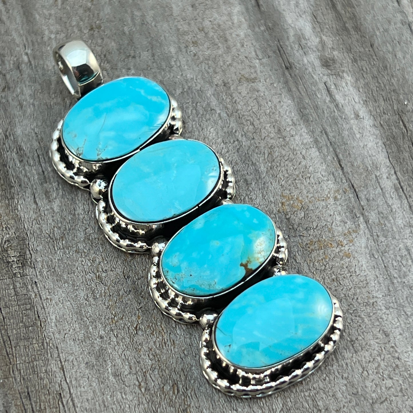 Turquoise vertical bar Pendant Sterling silver Navajo handmade Marie Bahe 535