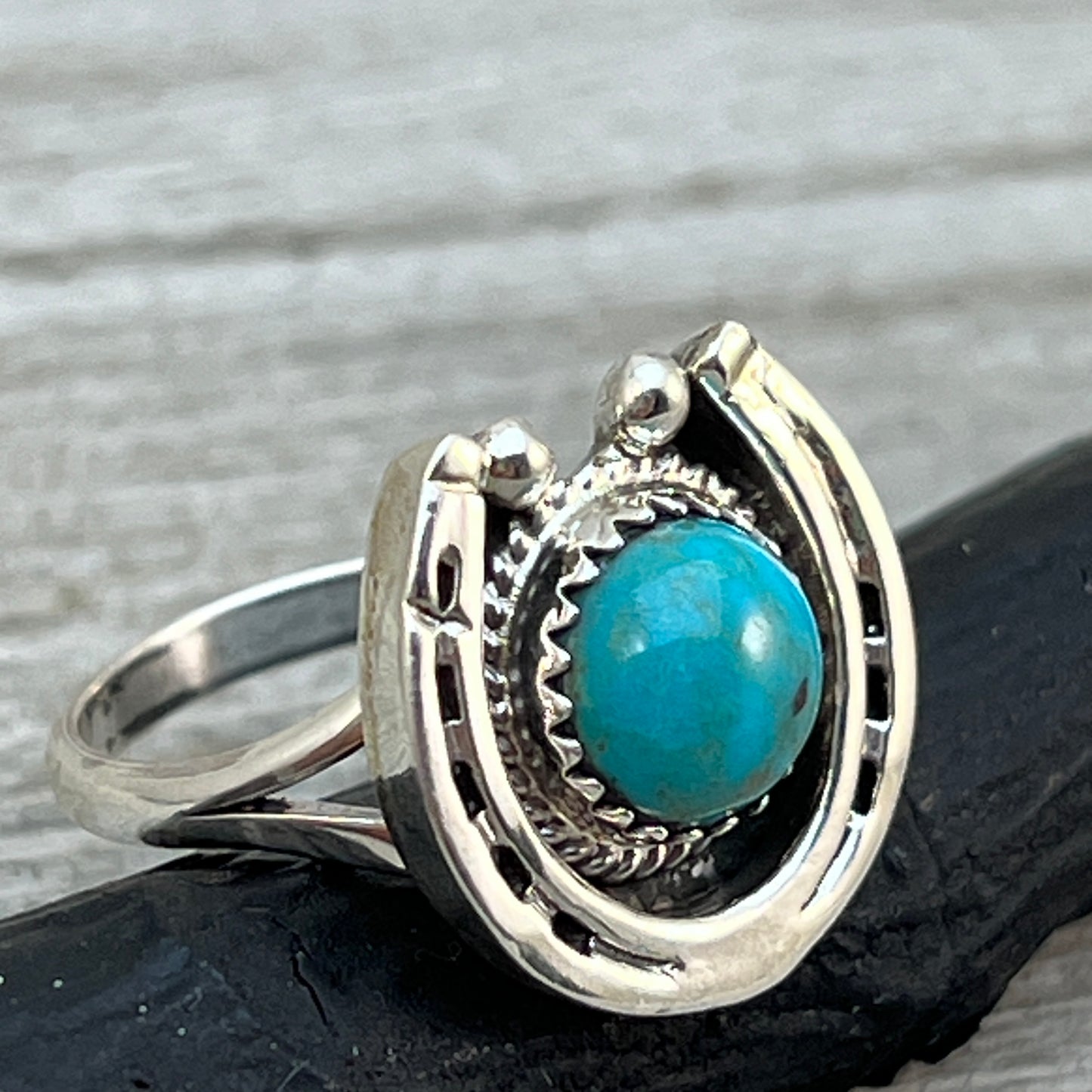 Size 7 Campitos Turquoise sterling silver horseshoe ring western equestrian jewelry Rodeo
