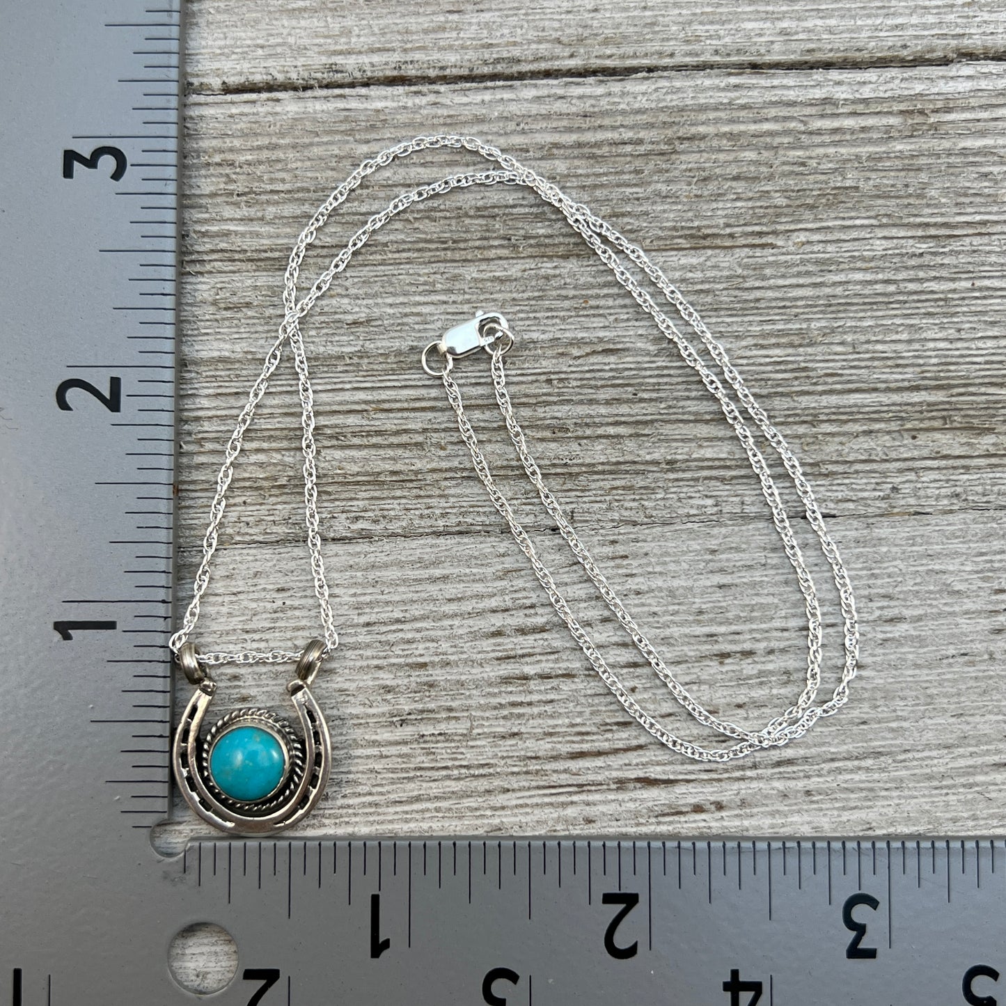 18" Sterling Silver Turquoise Horseshoe Necklace Cowgirl Rodeo Jewelry Annette Chiquito