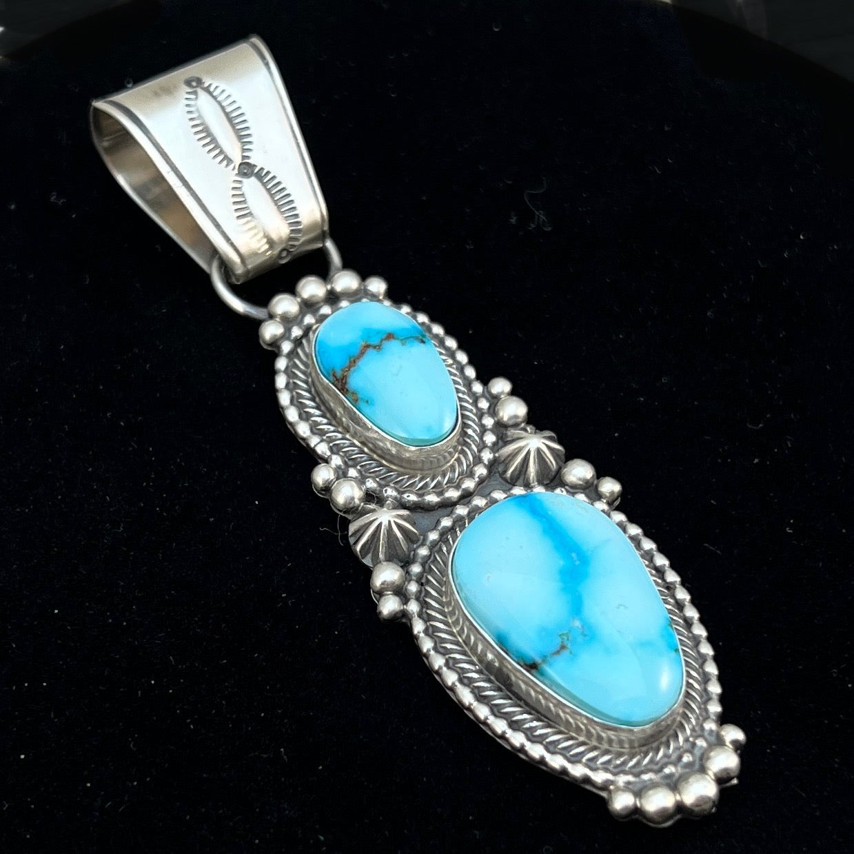 Beautiful Blue Kingman Turquoise Pendant Navajo Sterling Silver Tom Lewis