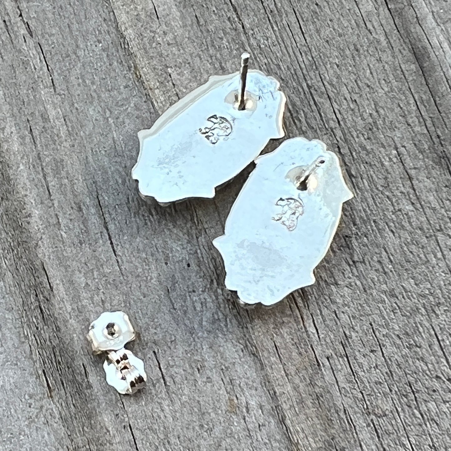 Modern Turquoise Inlay Stud Earrings Sterling Silver James Manygoats Navajo 665