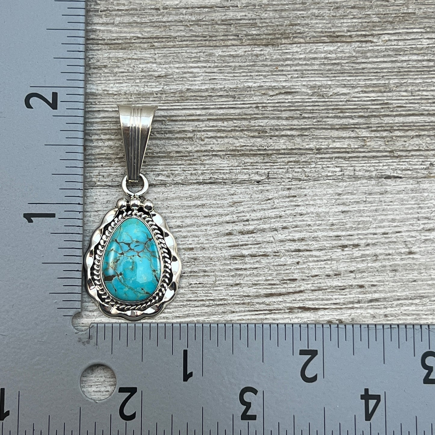Blue Kingman Turquoise Pendant Navajo handmade Samuel Yellowhair sterling silver