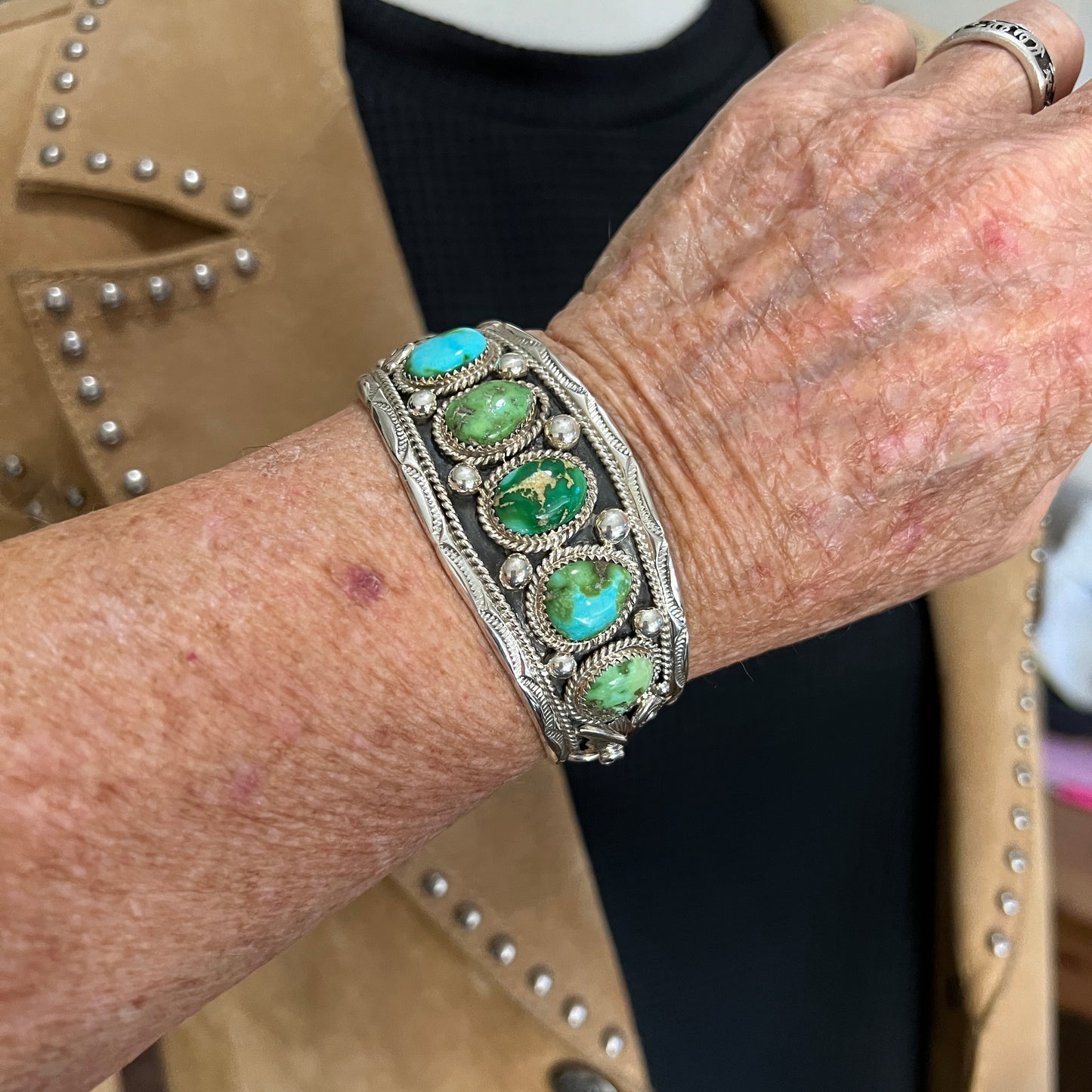 6.75" Sonoran Turquoise Cuff Bracelet, Sterling Silver Navajo Darrell Morgan #7