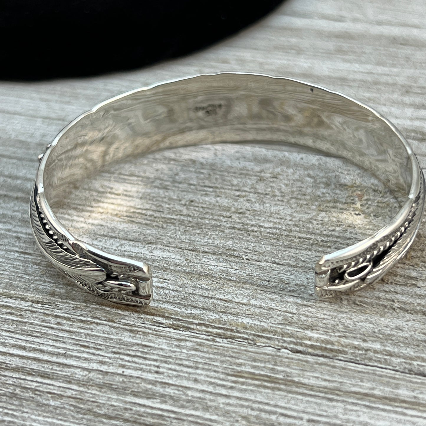 6 1/2" Narrow Floral sterling silver bracelet Navajo handmade Darrell Morgan