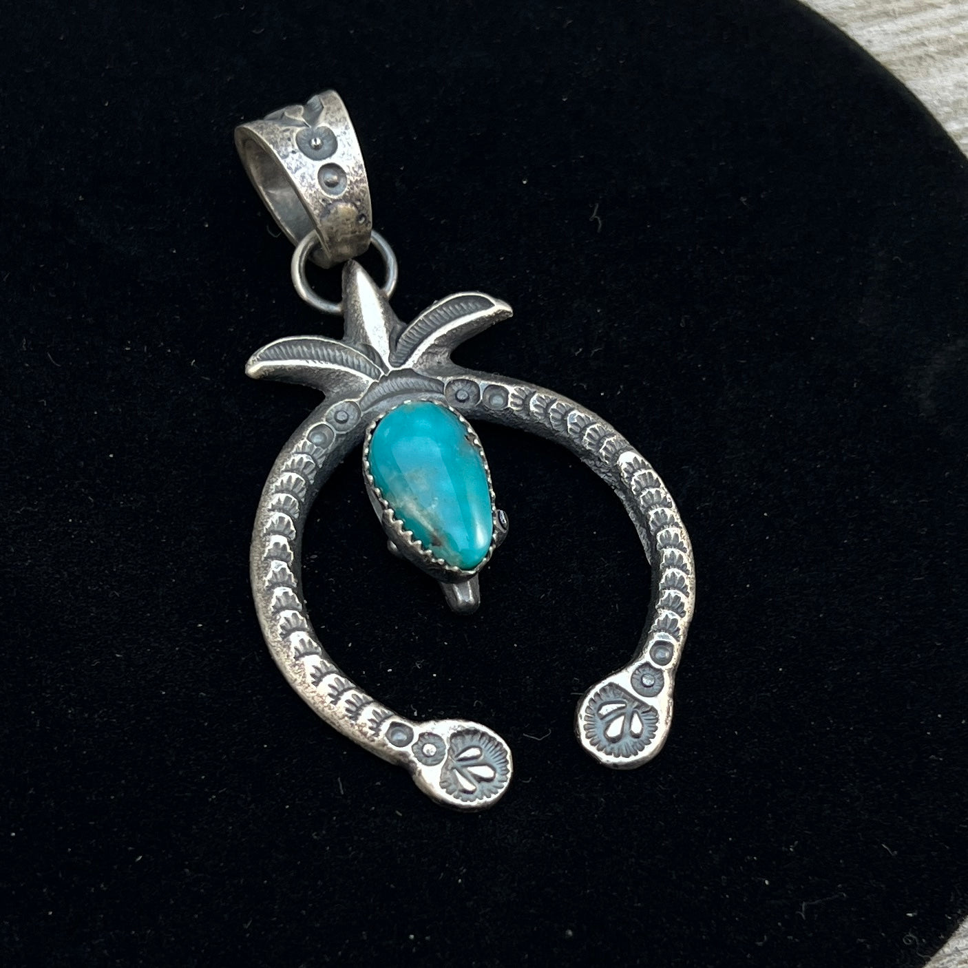 Kingman Turquoise Small naja Pendant, Tufa Cast, Navajo Sterling Silver Martha Cayatineto 2