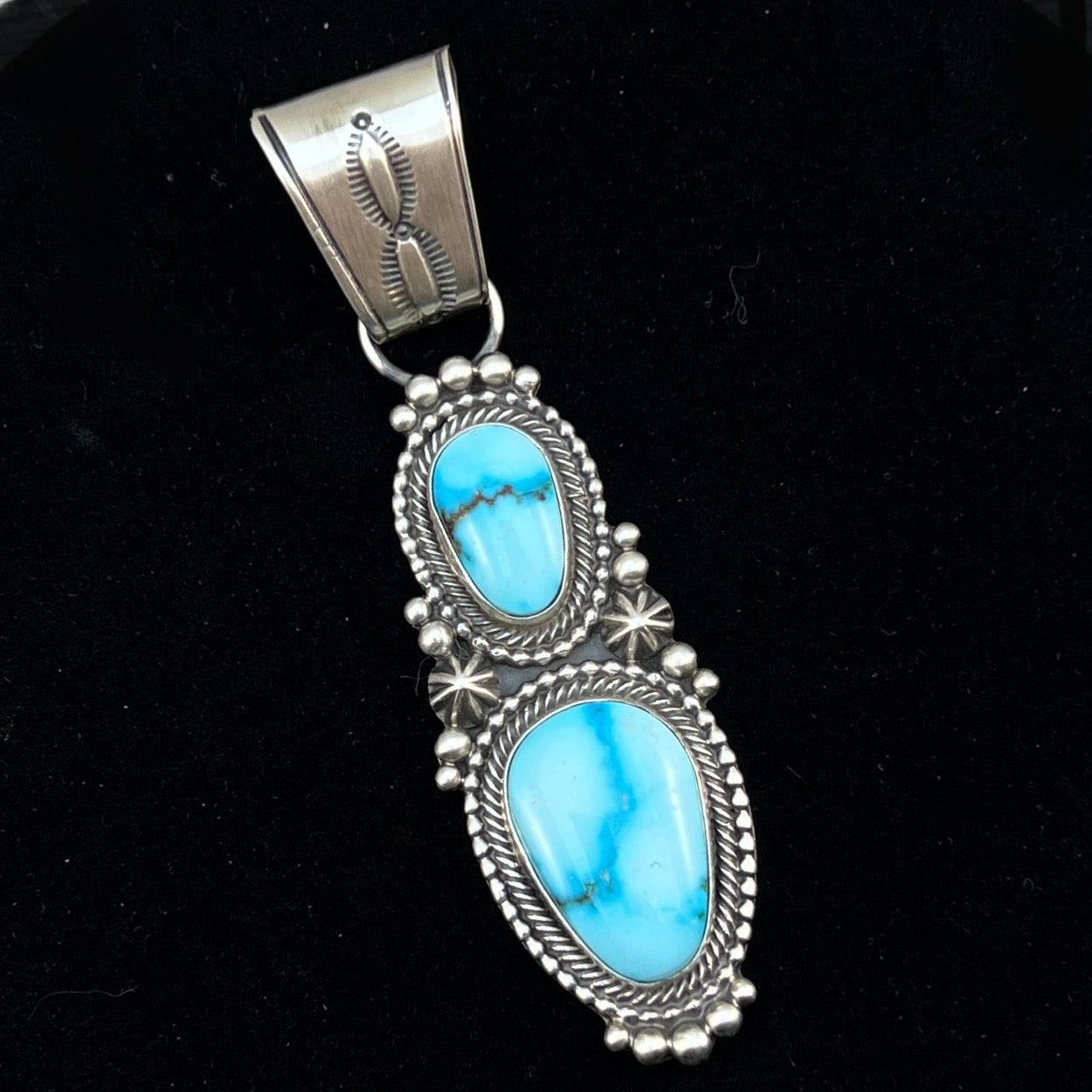Beautiful Blue Kingman Turquoise Pendant Navajo Sterling Silver Tom Lewis