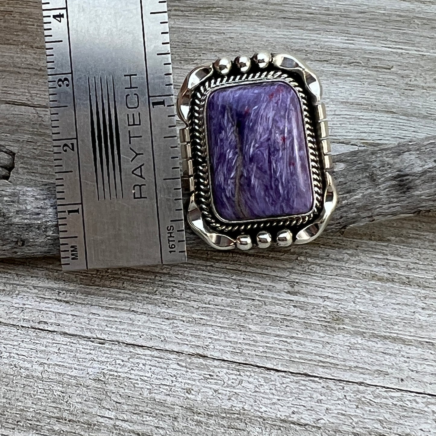 Size 7 Charoite sterling silver handmade ring #9 Navajo Samuel Yellowhair