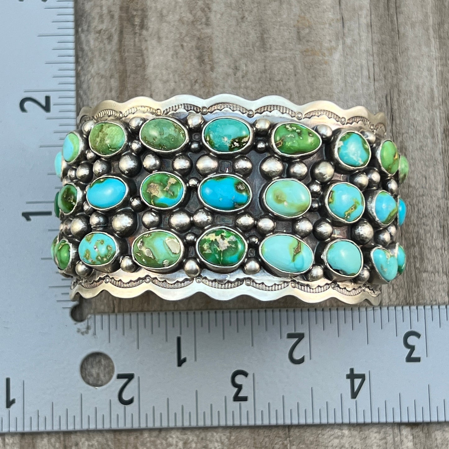 6 3/4" Green Blue Sonoran Turquoise Cuff Bracelet Sterling Silver Tom Lewis 511
