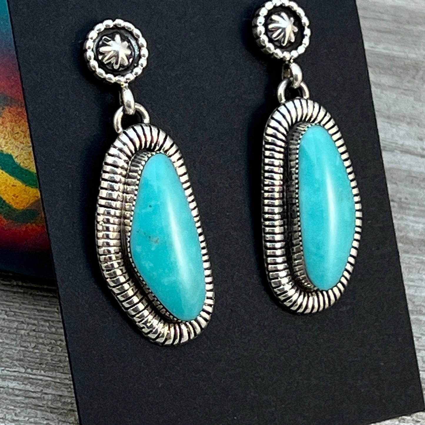 Blue Campitos Earrings, sterling silver dangle Navajo handmade Begay