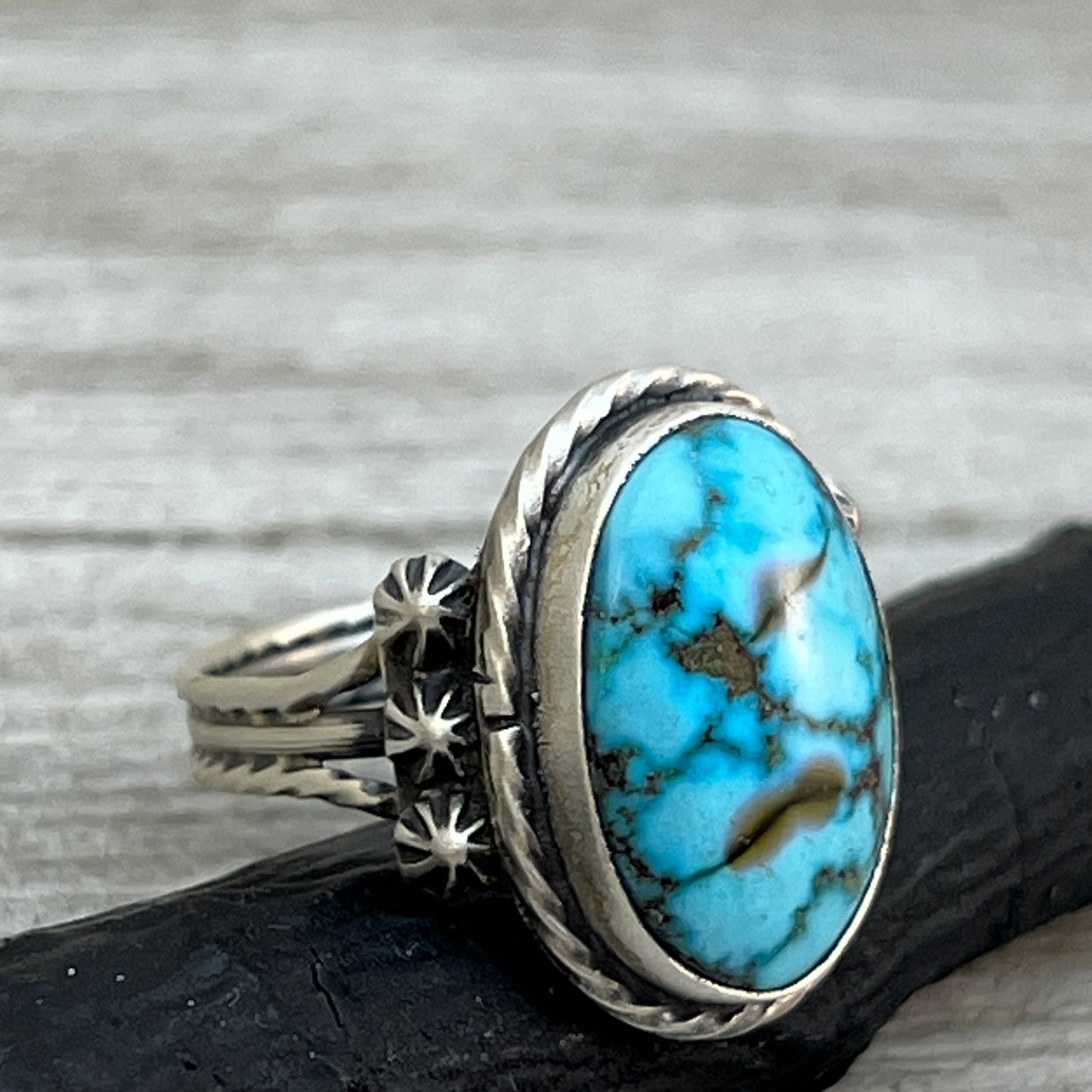 Size 8.75 Blue Kingman Turquoise Sterling Silver Ring Samuel Yellowhair Navajo