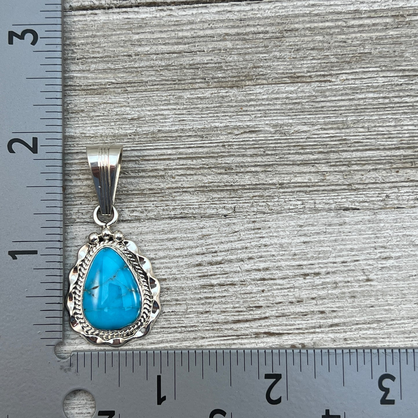 Blue Kingman Turquoise Pendant Navajo handmade Samuel Yellowhair sterling silver