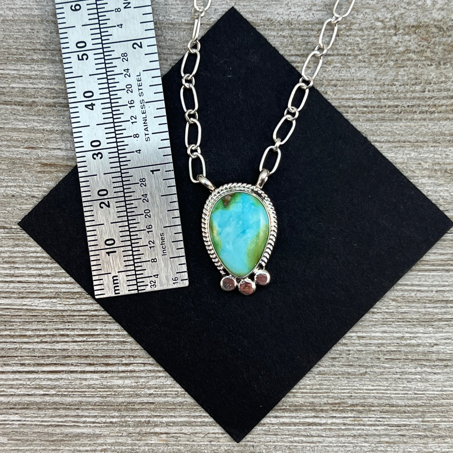 18" Sonoran Gold Turquoise Sterling silver Necklace Navajo handmade Sharon McCarthy 12