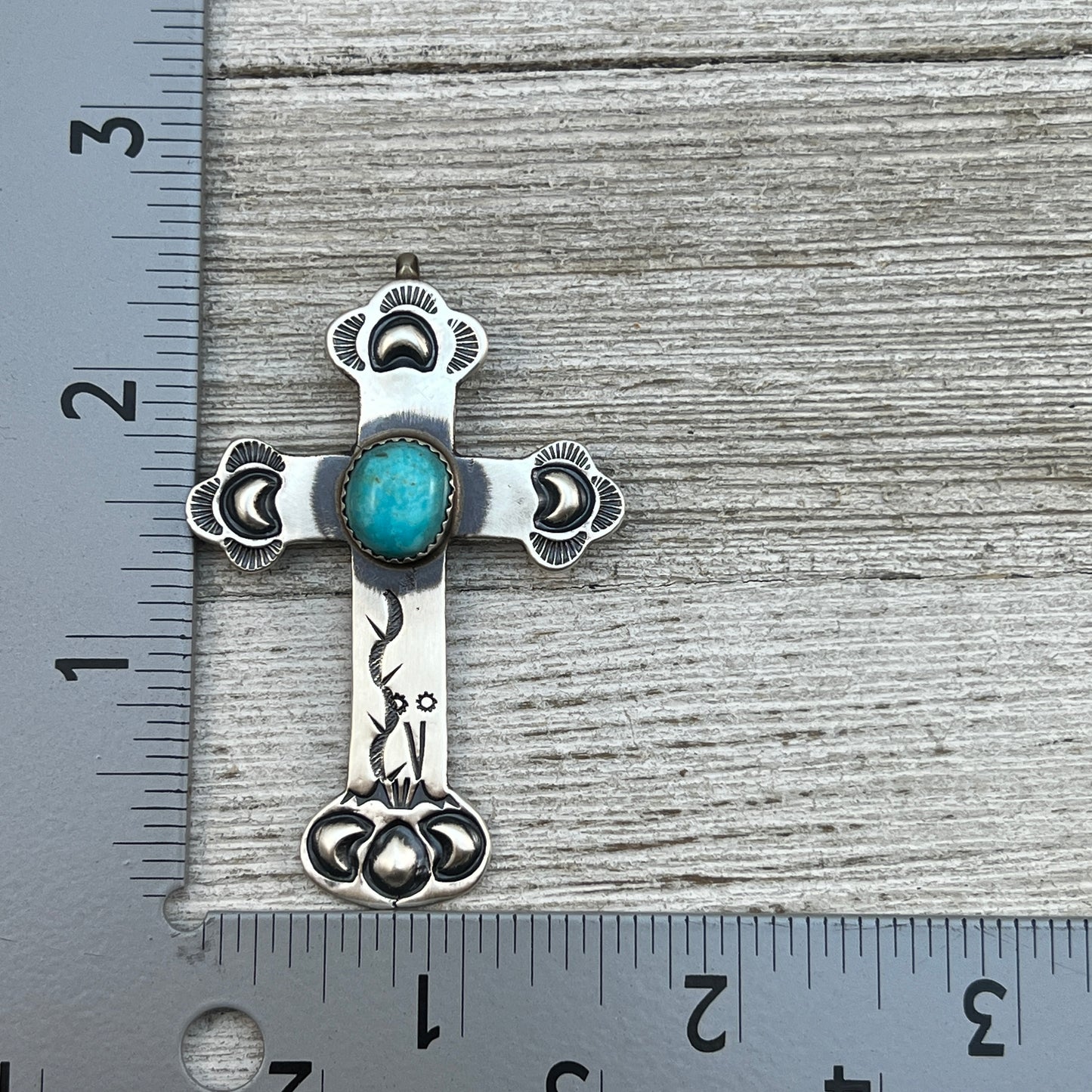 Turquoise Cross Pendant Sterling Silver Navajo handmade Martha Cayatineto