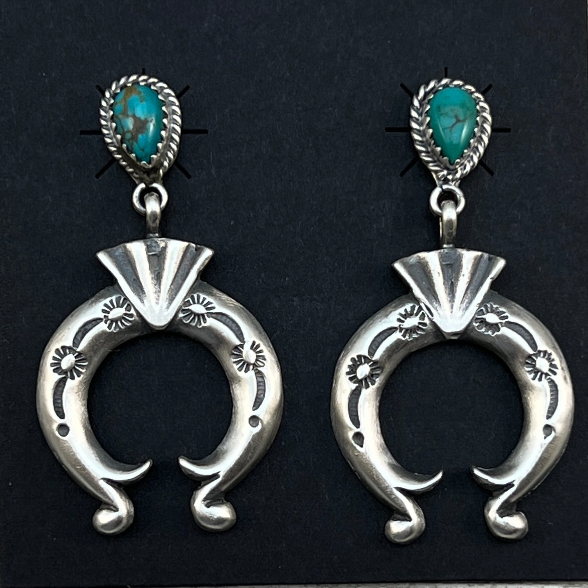 Turquoise naja earrings sterling silver Navajo Adrienne Gordon 448
