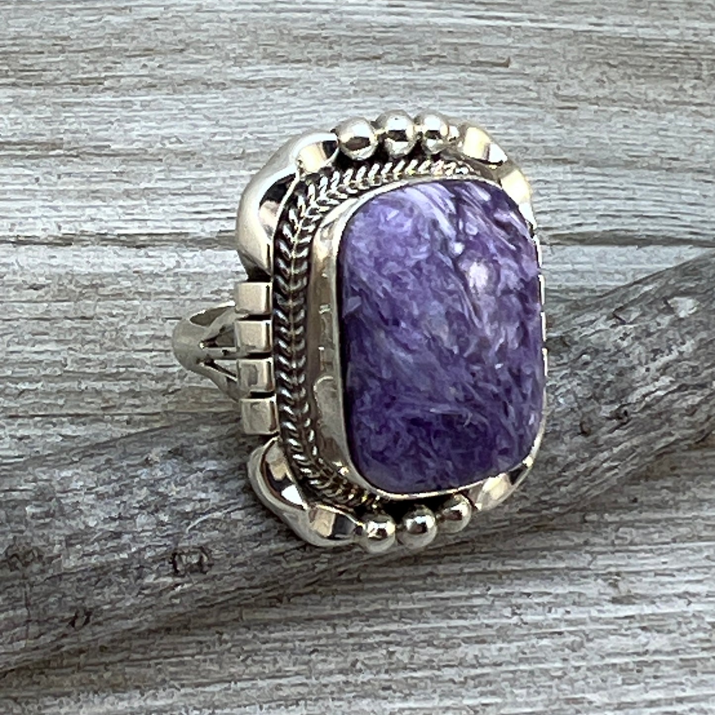 Size 6 Charoite sterling silver handmade ring #8 Navajo Samuel Yellowhair