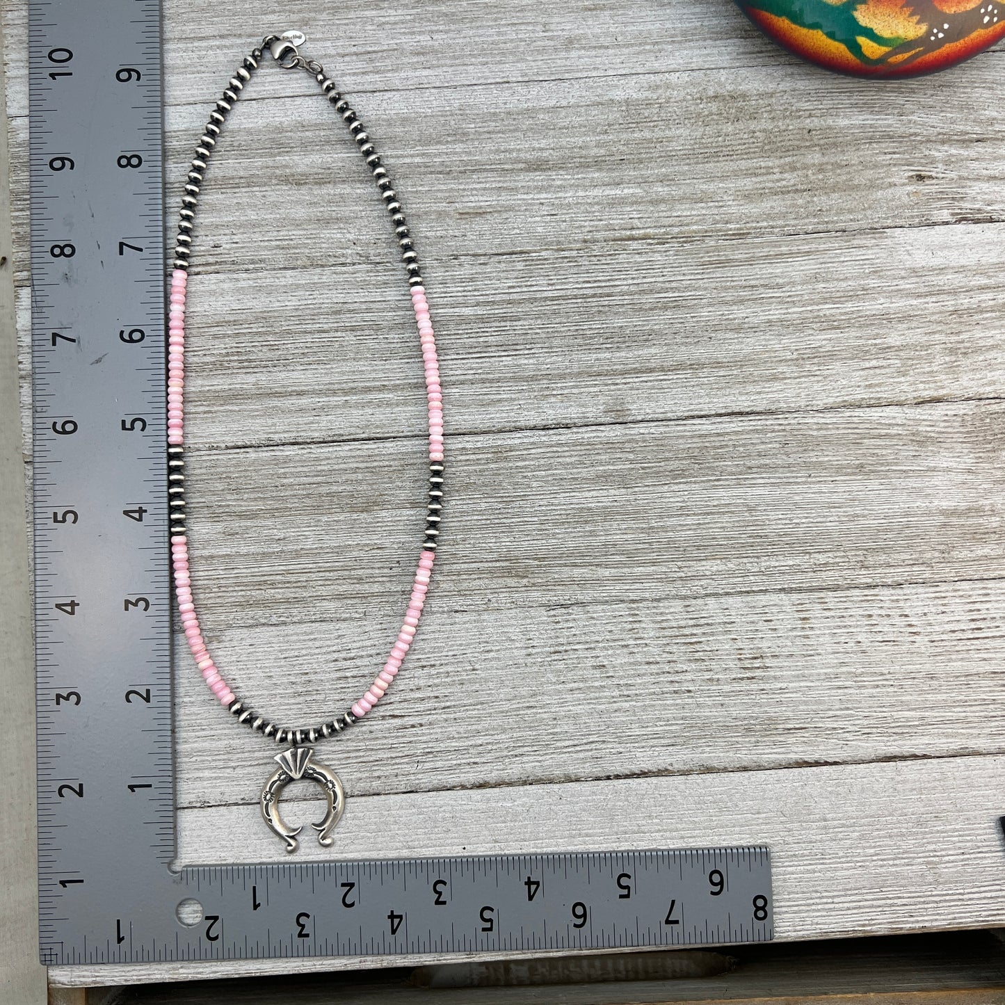 18”, 4mm Pink Conch Shell beads Naja pendant necklace sterling silver Southwest Pearls