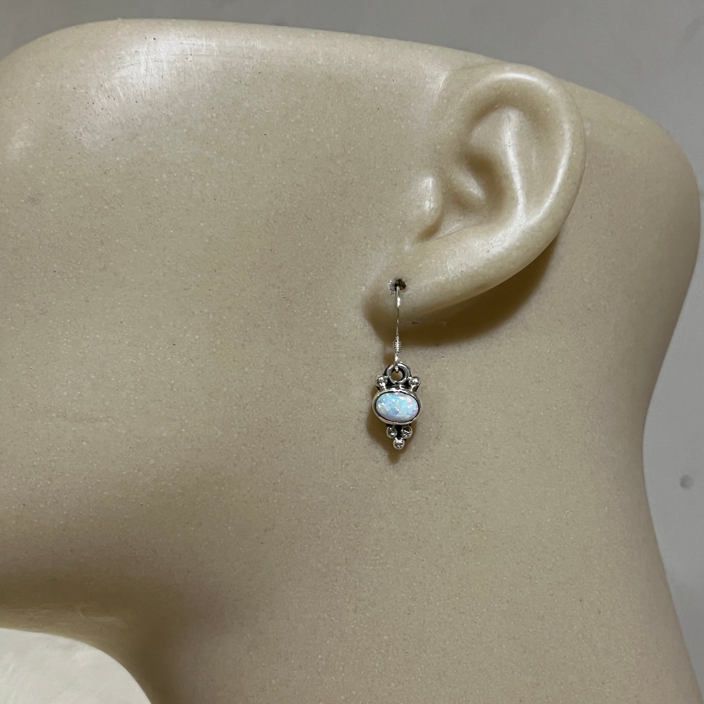 Dainty white Opal Dangle earrings, small handmade Sterling Silver