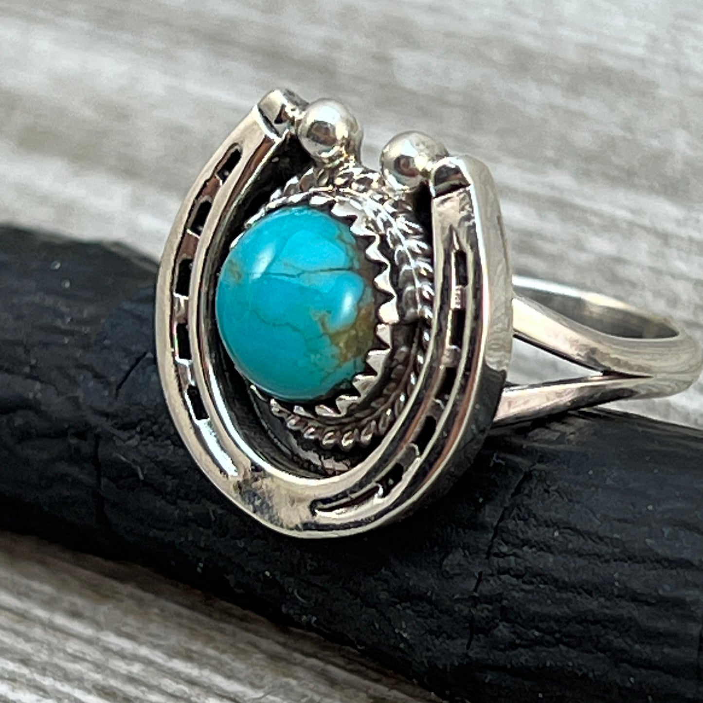 Size 7 Campitos Turquoise sterling silver horseshoe ring western equestrian jewelry Rodeo