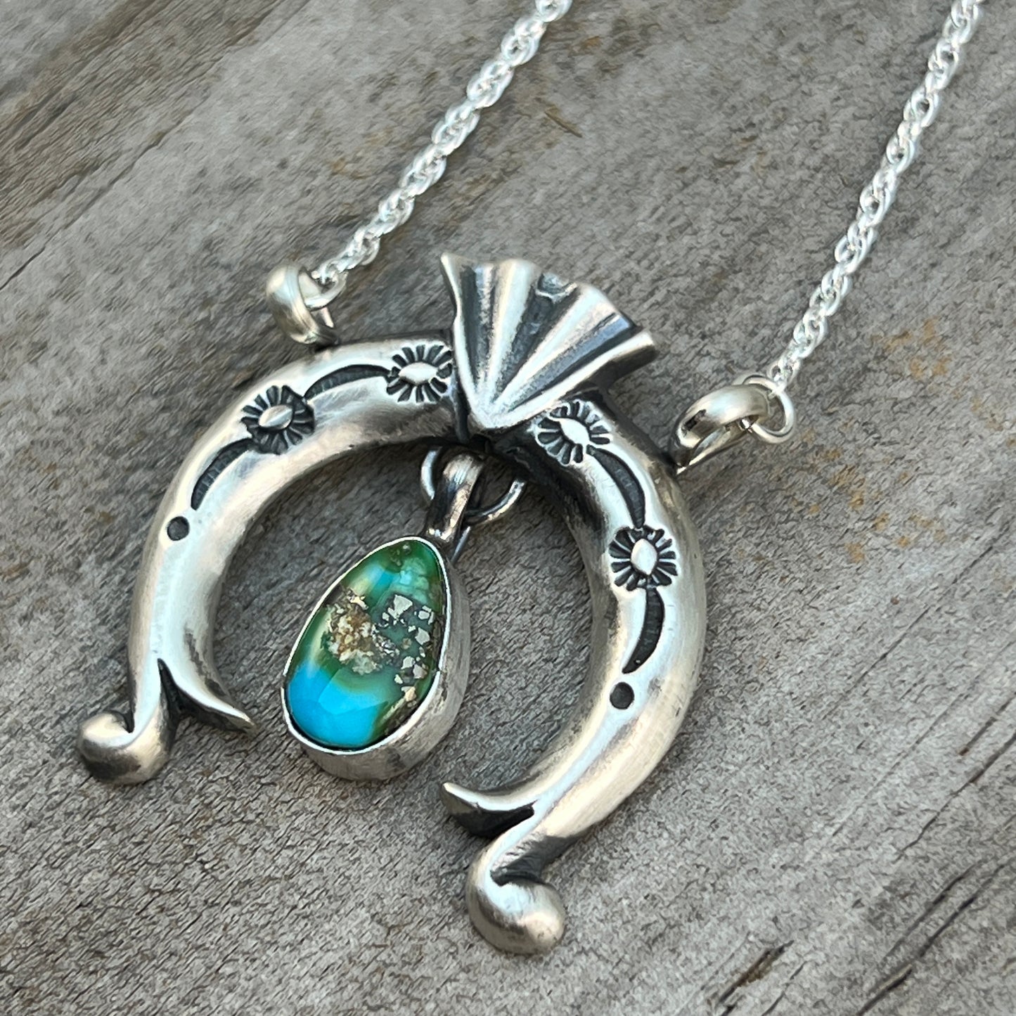 19" Sonoran Turquoise Naja Necklace Sterling silver Navajo Gary Shorty 560