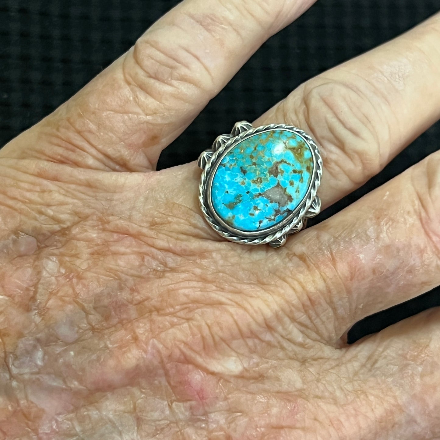 Size 8.75 Blue Kingman Turquoise Sterling Silver Ring Samuel Yellowhair Navajo