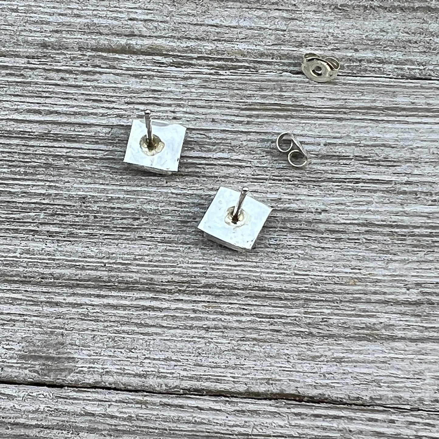 Zuni Needlepoint turquoise simple small square stud earrings sterling silver Ashley Laate