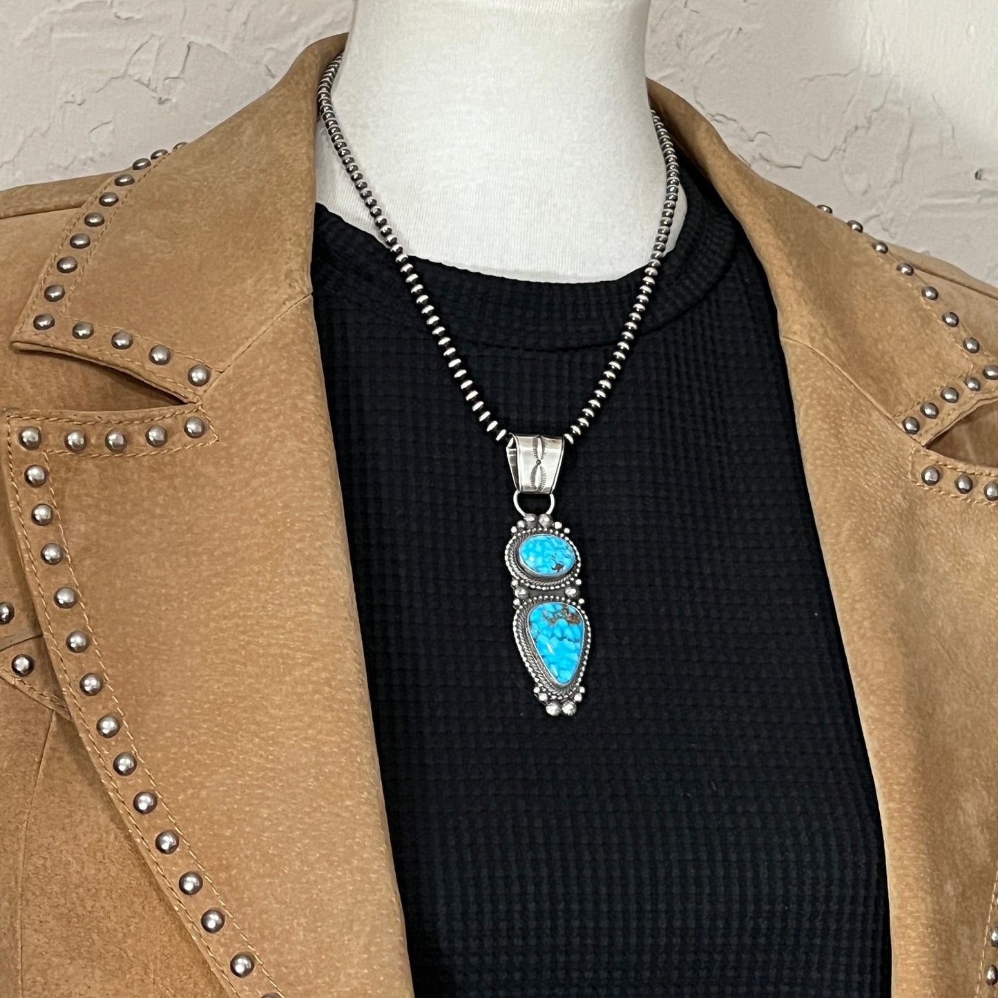 Blue Kingman Waterweb Turquoise Pendant 4 Navajo Sterling Silver Tom Lewis