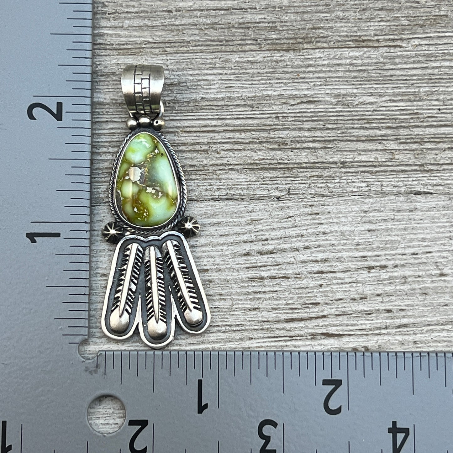 Palomino Varasite Feather Pendant Navajo Marita Benally sterling silver