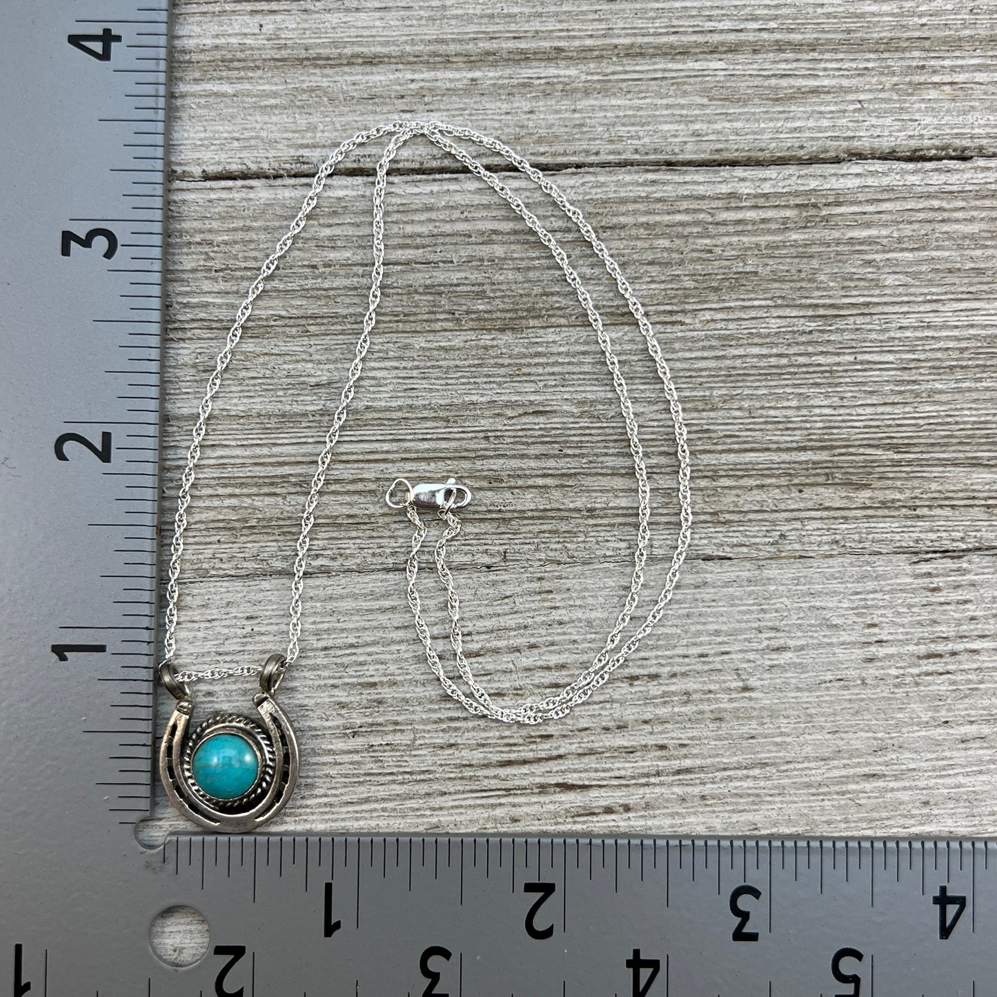 18" Sterling Silver Turquoise Horseshoe Necklace Cowgirl Rodeo Jewelry Annette Chiquito
