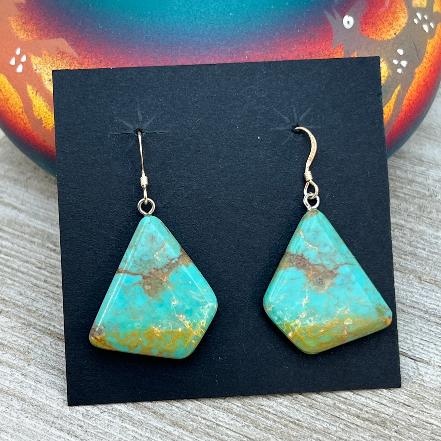 Tyrone Turquoise handmade slab earrings, sliced turquoise
