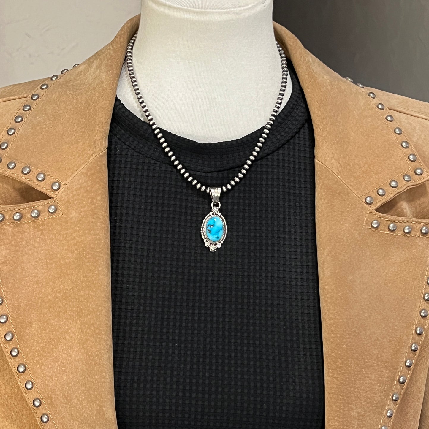 Blue Kingman Turquoise Pendant Navajo handmade Daniel Benally sterling silver