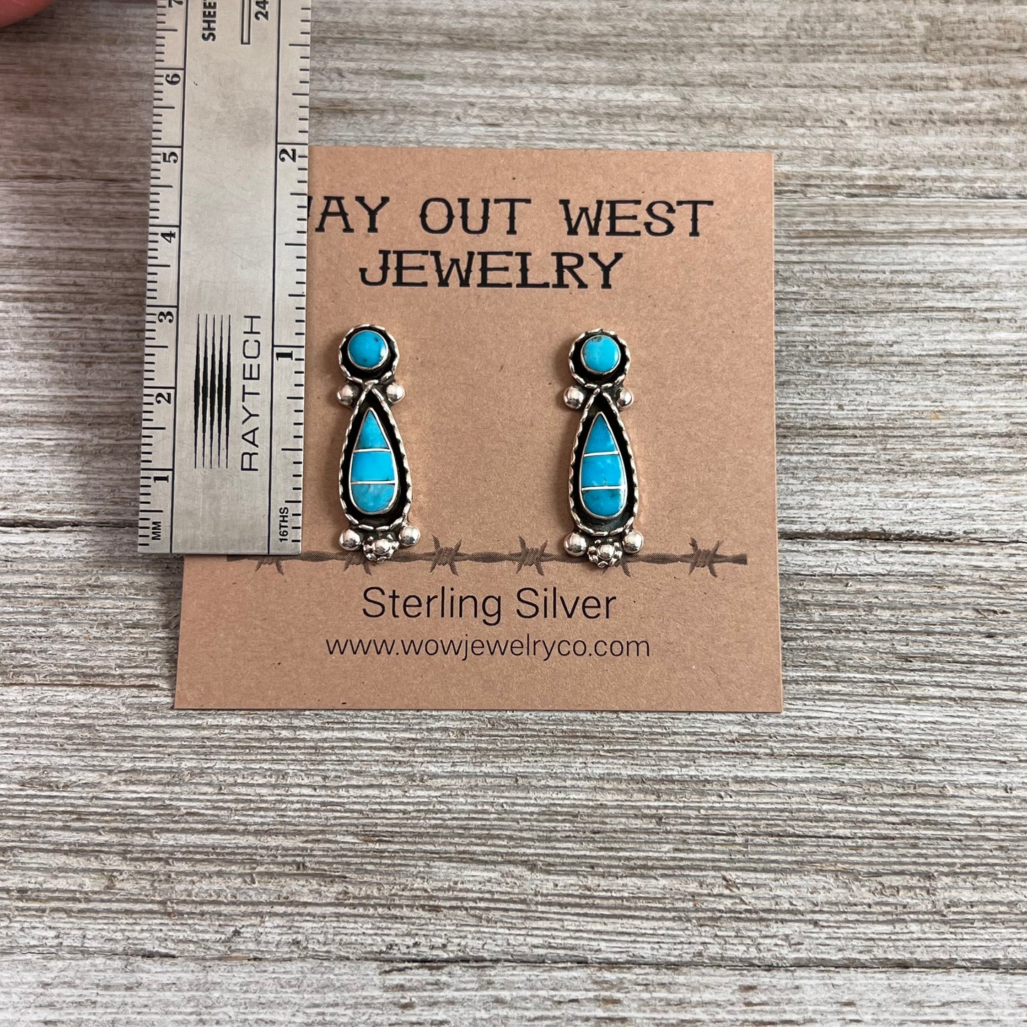 Sterling silver turquoise inlay teardrop stud earring #1, simple design Carina Leekity