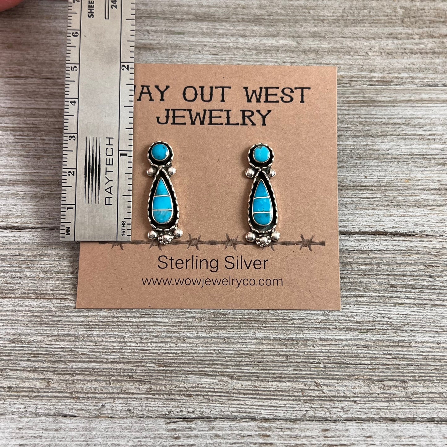 Sterling silver turquoise inlay teardrop stud earring #2, simple design Carina Leekity