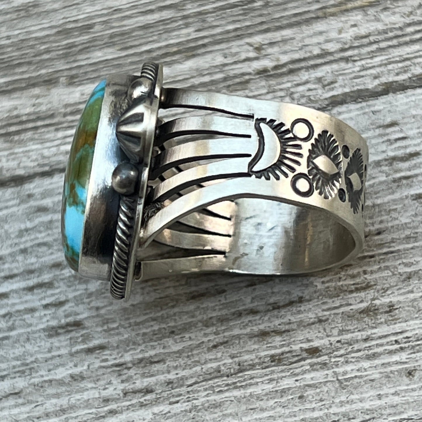 Size 9.5 High Grade Natural Kingman Polychrome Turquoise ring Navajo Daniel Benally