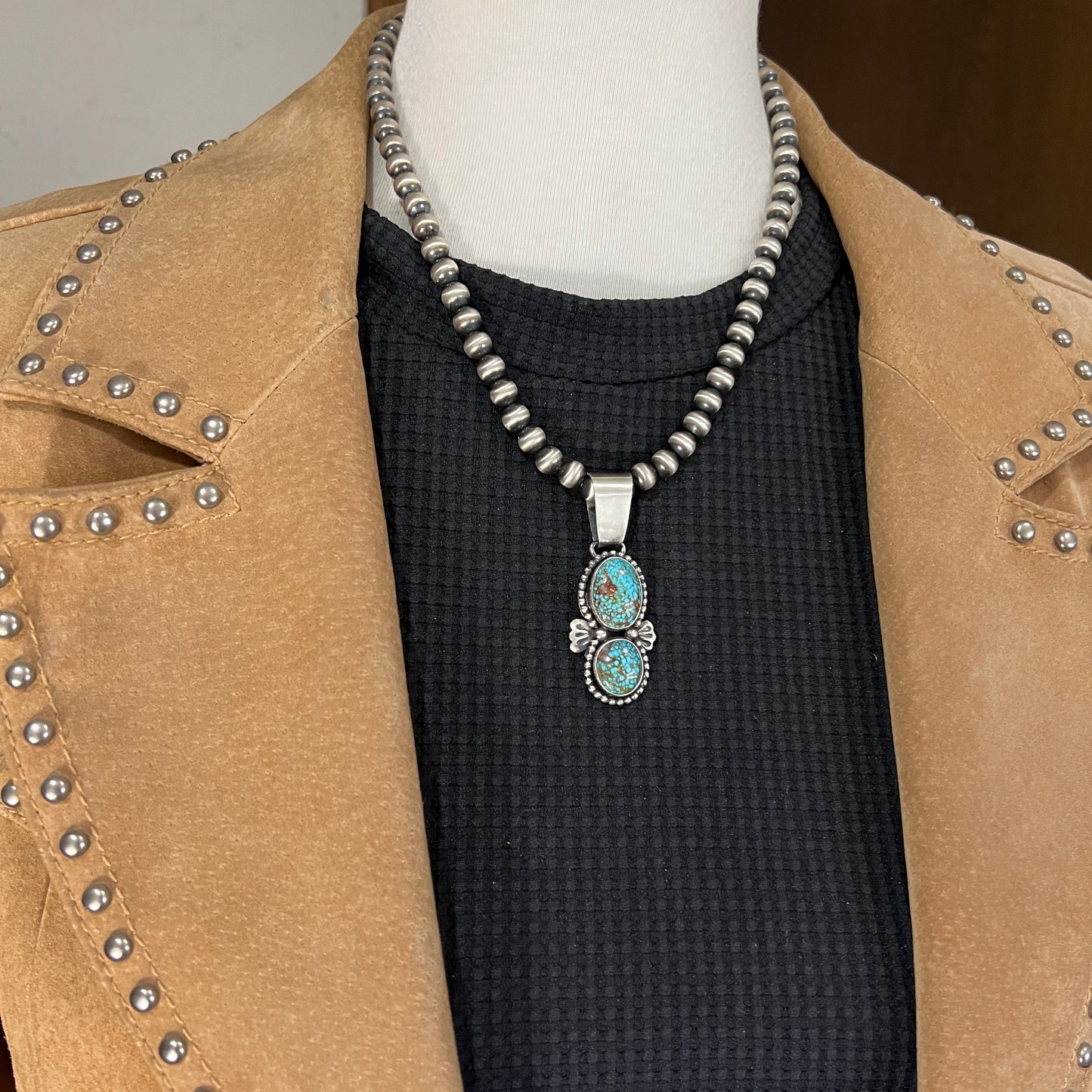 Natural Kingman Turquoise sterling silver pendant 7 Navajo Paul Livingston
