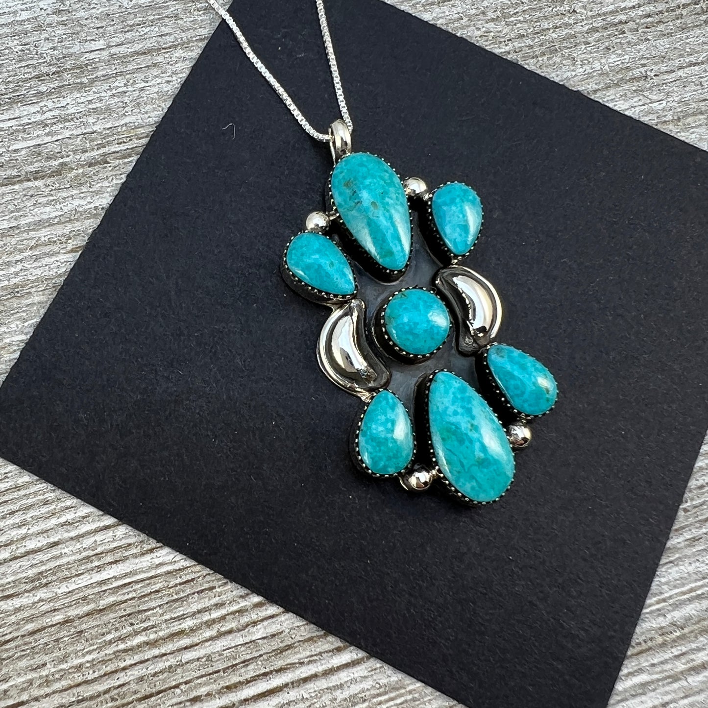 18" blue turquoise cluster necklace Sterling silver Navajo handmade Marie Bahe 2