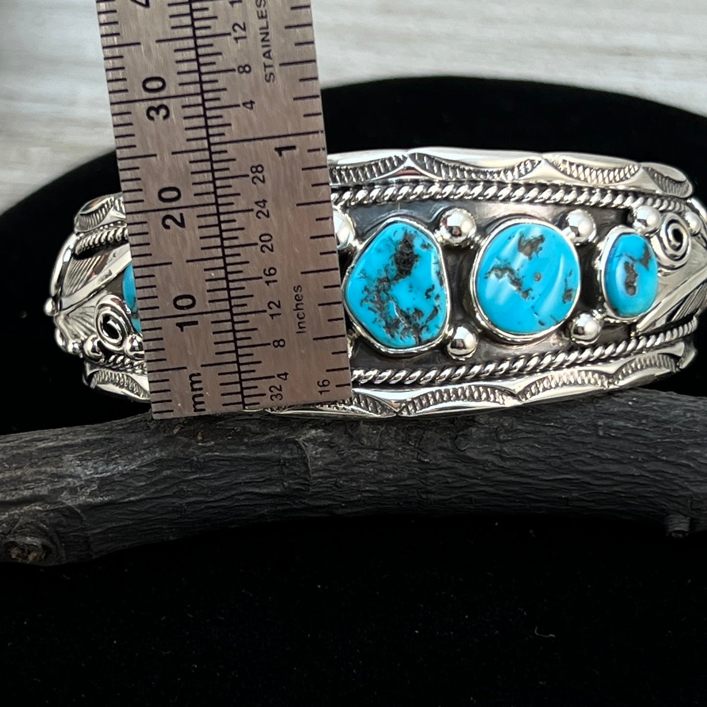Sleeping Beauty Turquoise Cuff Bracelet, Sterling Silver Navajo 6 1/2" Darrell Morgan 2