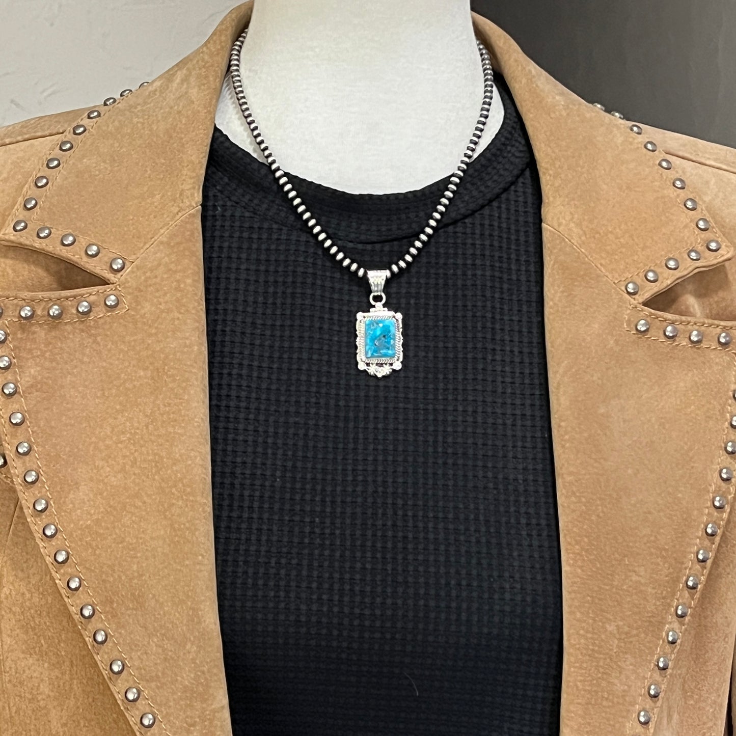 Blue Kingman Turquoise Pendant Navajo handmade Daniel Benally sterling silver
