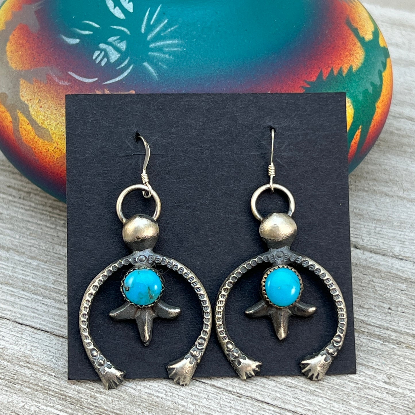Tufa cast Naja earrings, sterling silver turquoise Navajo Eva & Linberg Billah