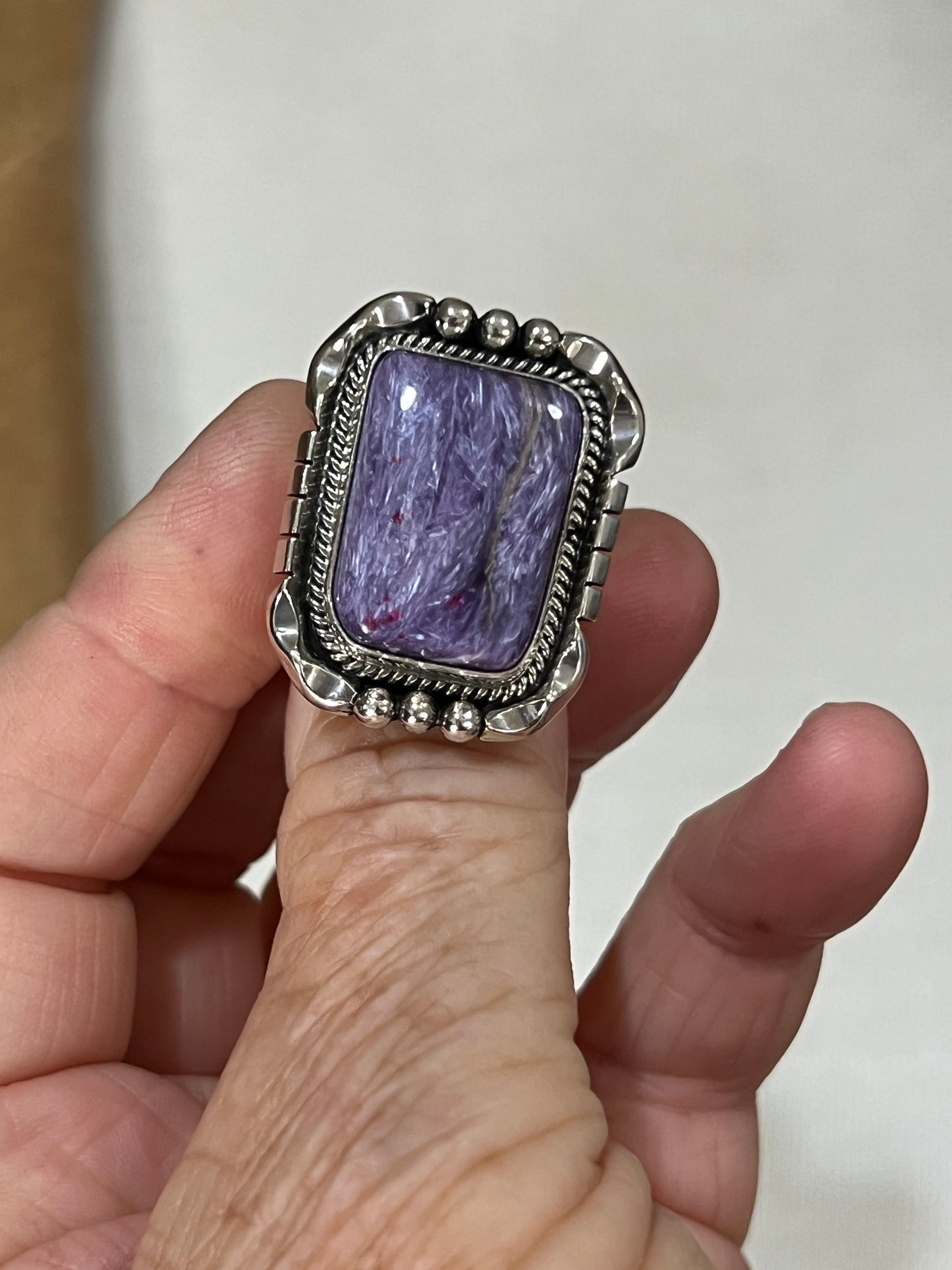 Size 7 Charoite sterling silver handmade ring #9 Navajo Samuel Yellowhair