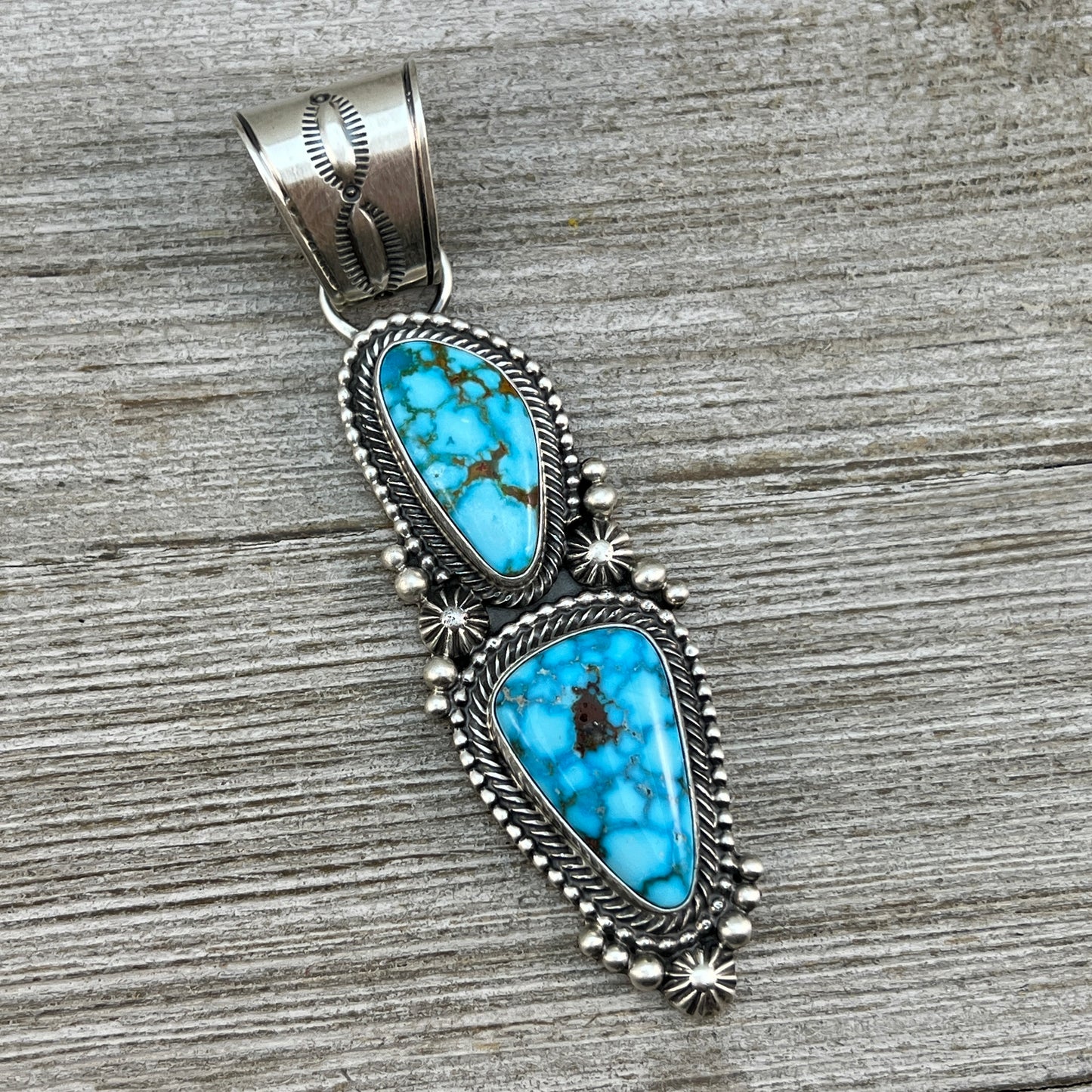 Blue Kingman Waterweb Turquoise Pendant 3 Navajo Sterling Silver Tom Lewis