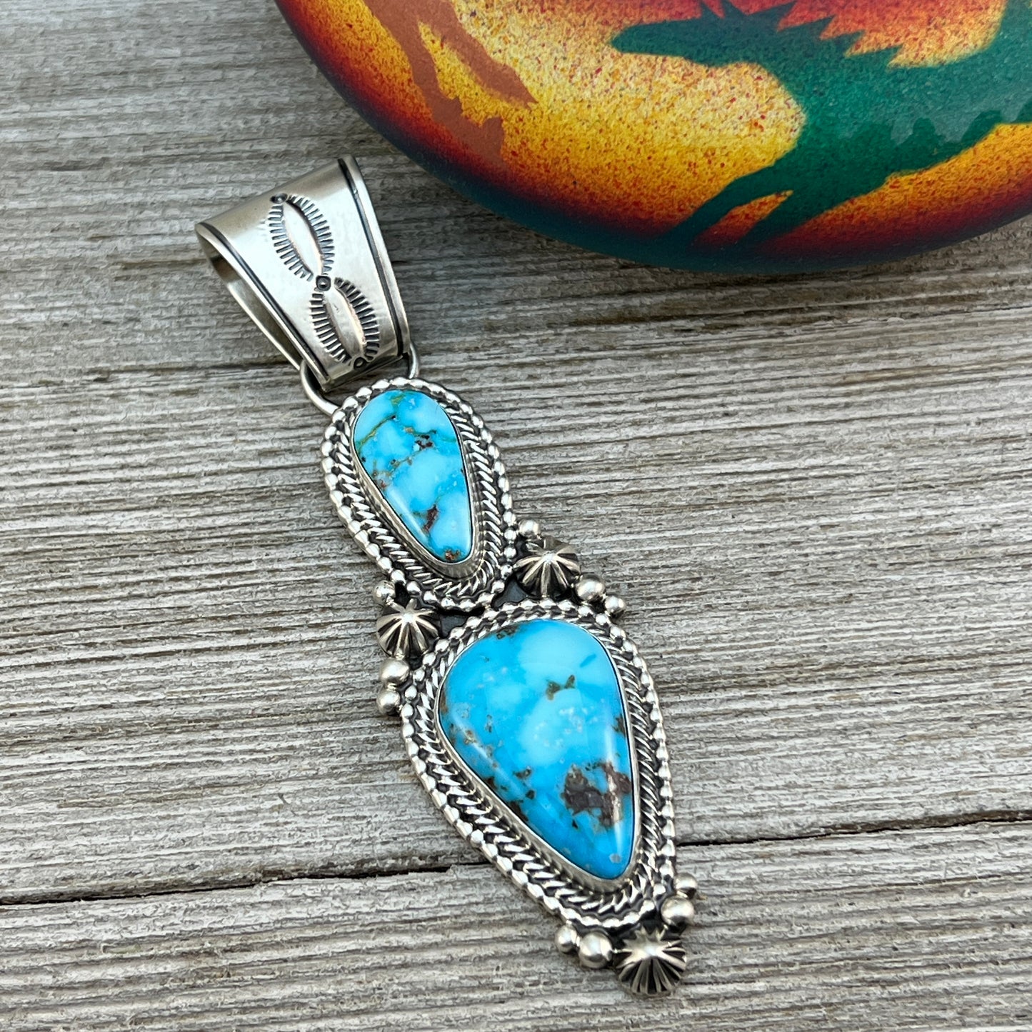 Blue Kingman Waterweb Turquoise Pendant 6 Navajo Sterling Silver Tom Lewis