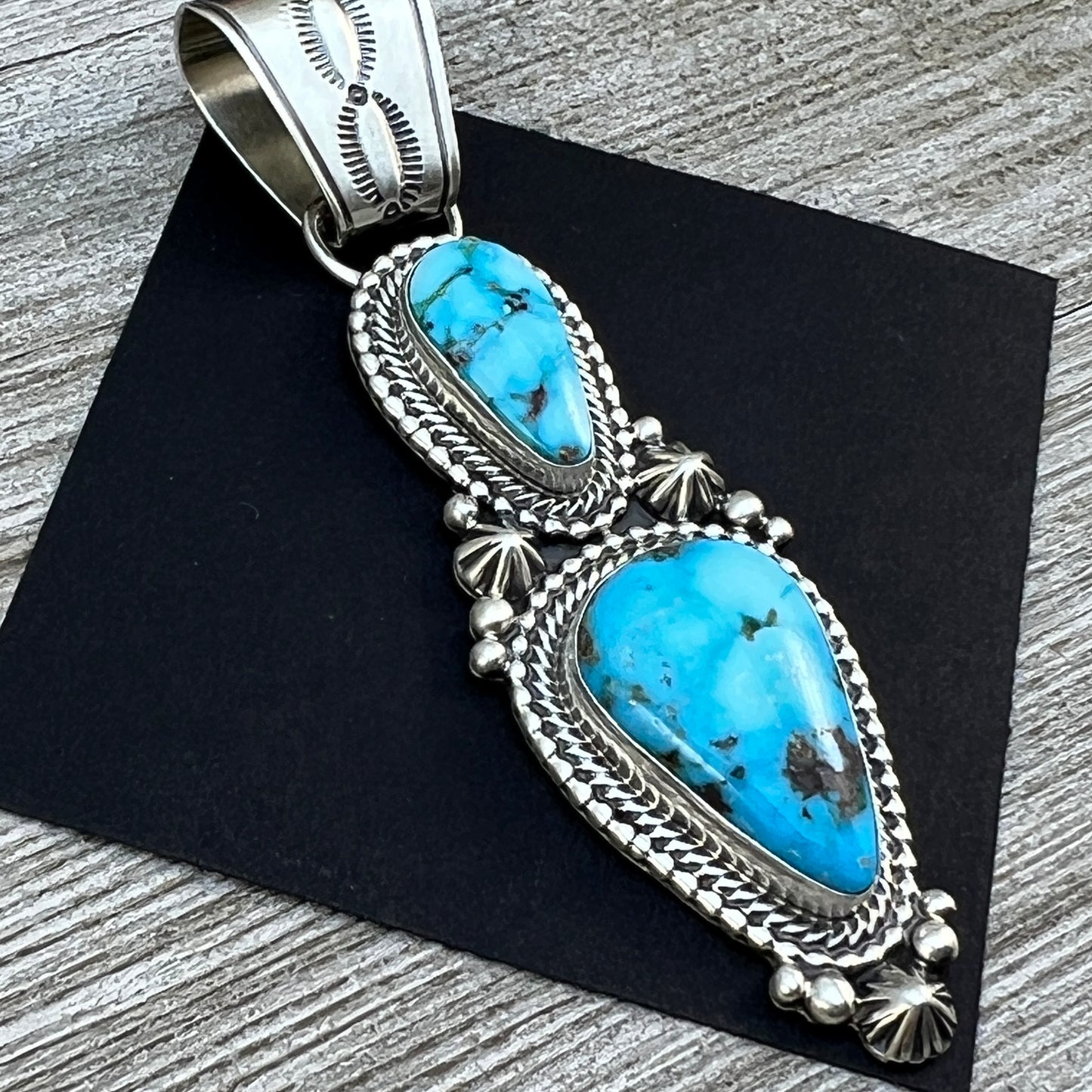Blue Kingman Waterweb Turquoise Pendant 6 Navajo Sterling Silver Tom Lewis
