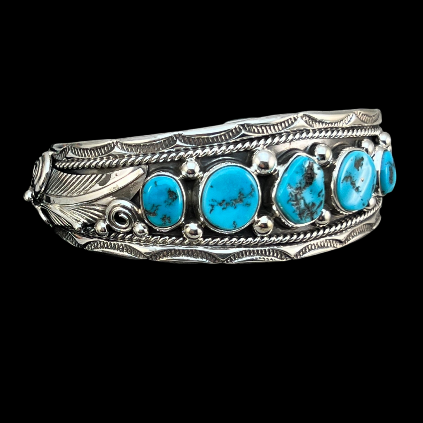 Sleeping Beauty Turquoise Cuff Bracelet, Sterling Silver Navajo 6 1/2" Darrell Morgan 2