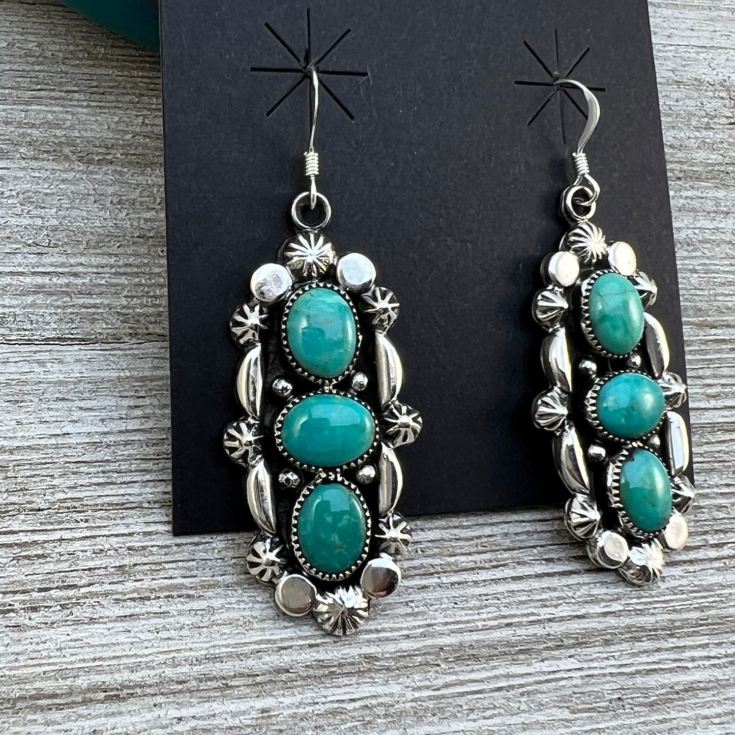 Kingman turquoise dangle earrings sterling silver turquoise Emerson Delgarito 404