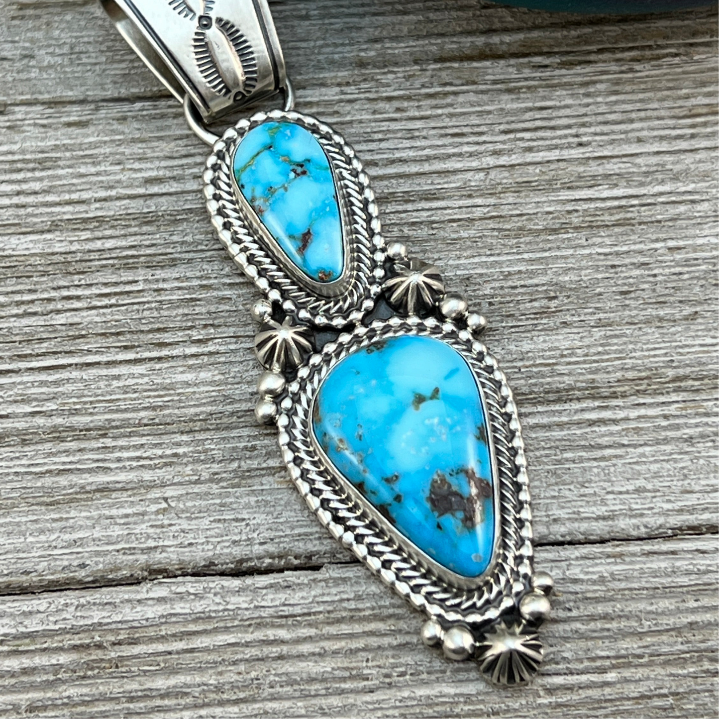 Blue Kingman Waterweb Turquoise Pendant 6 Navajo Sterling Silver Tom Lewis