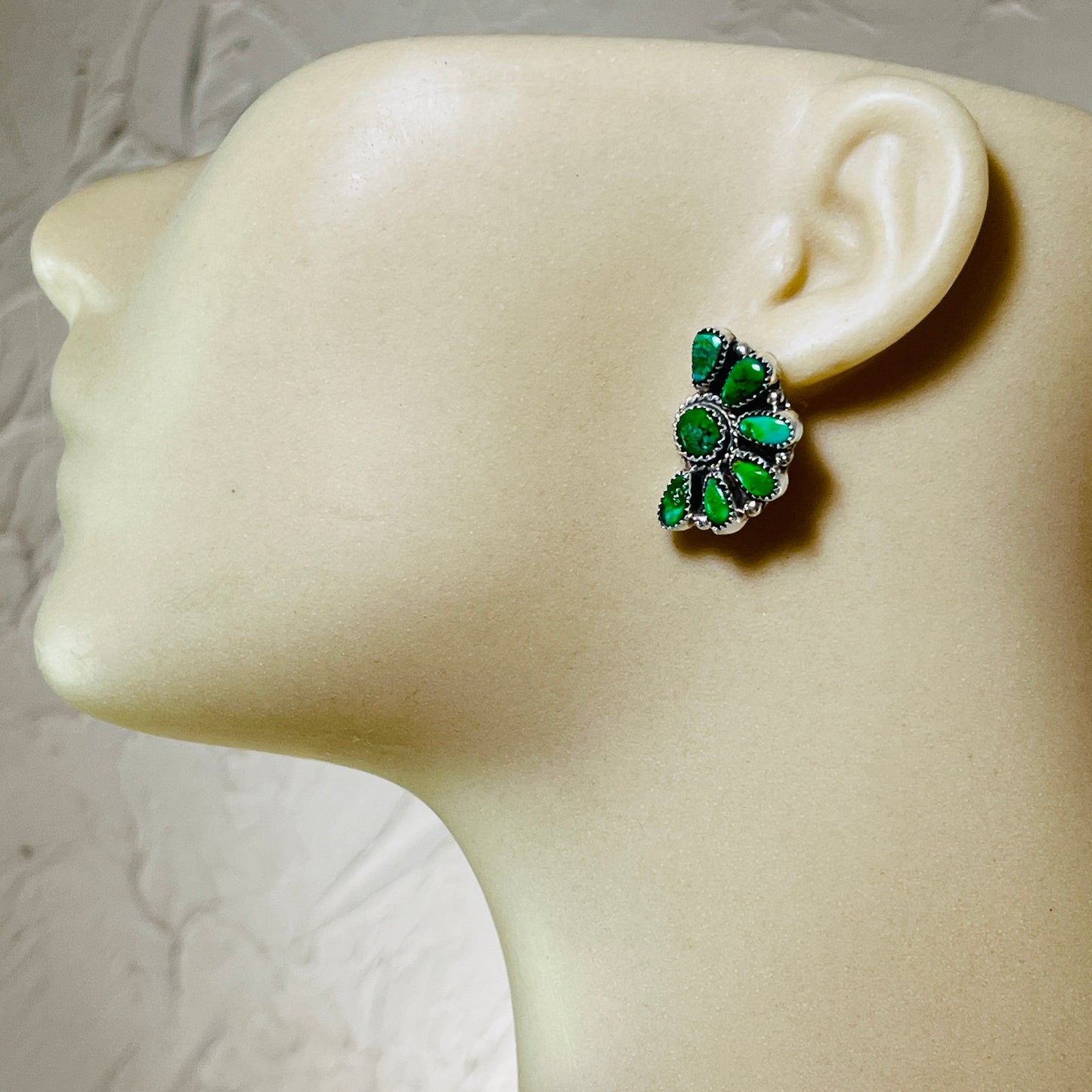 Bright Green Sonoran Gold turquoise Half Cluster earrings Justina Wilson Navajo 881