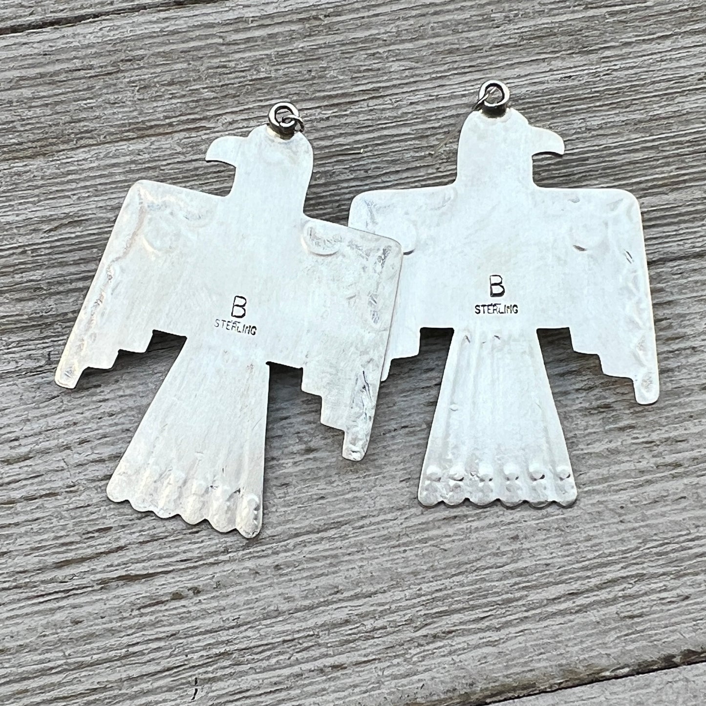 Navajo large Thunderbird dangle earrings sterling silver turquoise Jeremy Delgarito 401