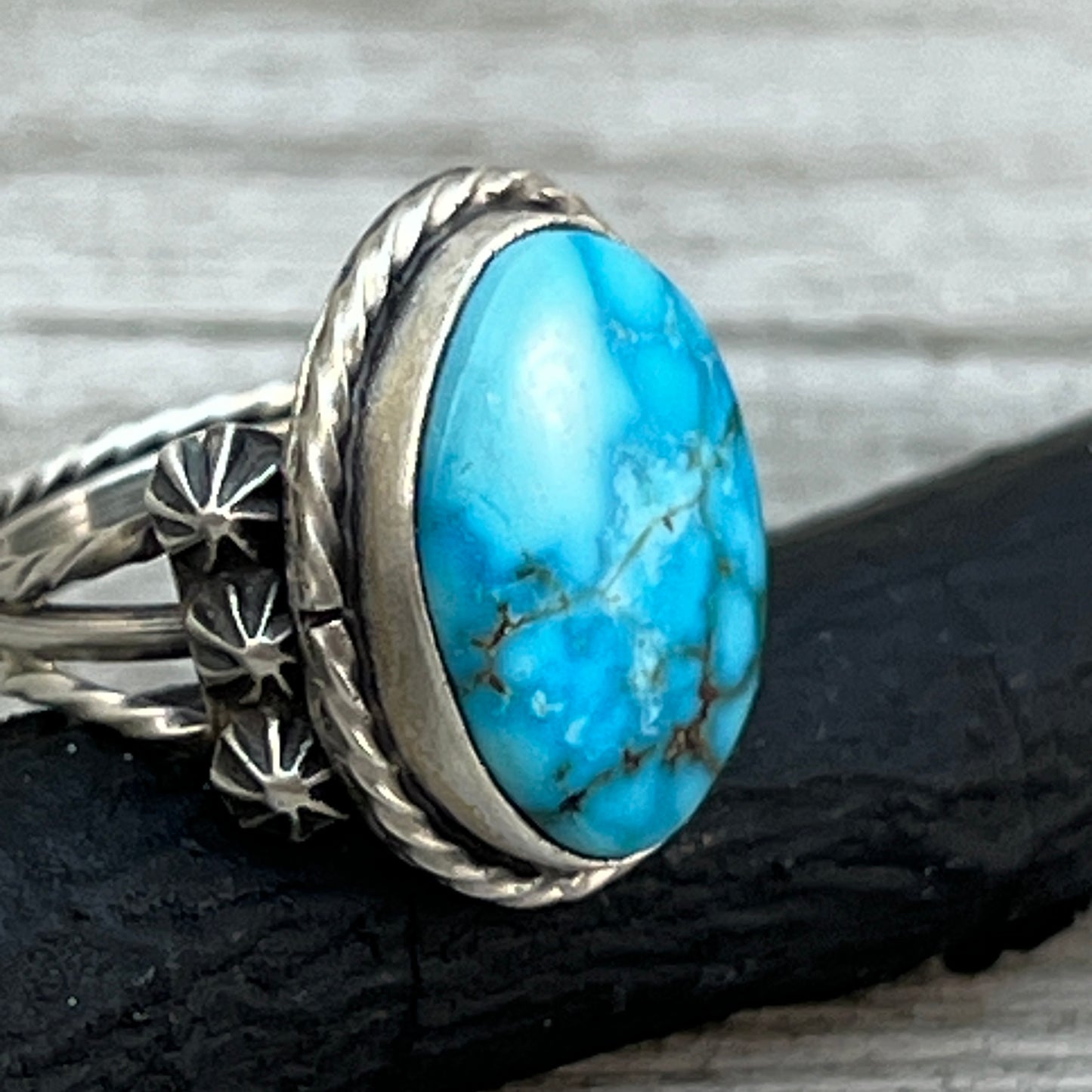 Size 6 Blue Kingman Turquoise Sterling Silver Ring Samuel Yellowhair Navajo